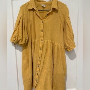 Peach Love Yellow Button-Up Dress